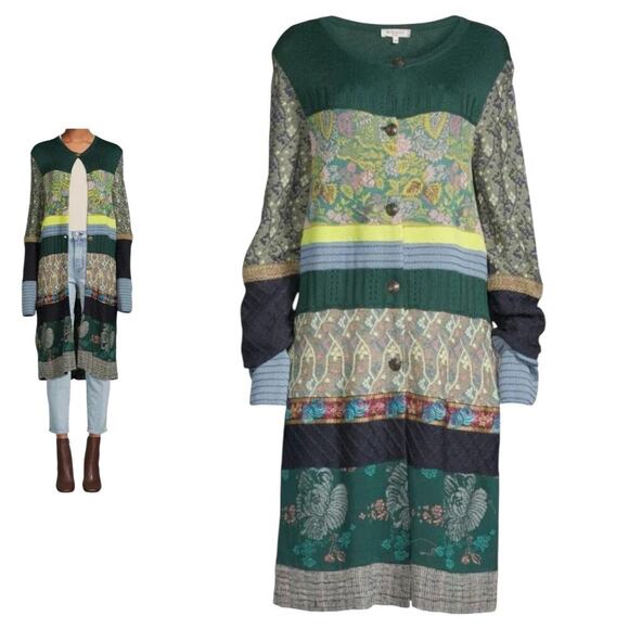 ETRO Multicolor Silk Blend Longline Embroidered Button Cardigan Sweater Small - Picture 1 of 16